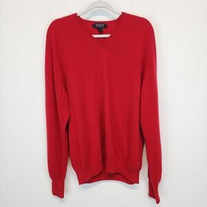 Forte Red Cashmere Sweater Mens XL V-Neck Long Sleeve Pullover Luxe Classic